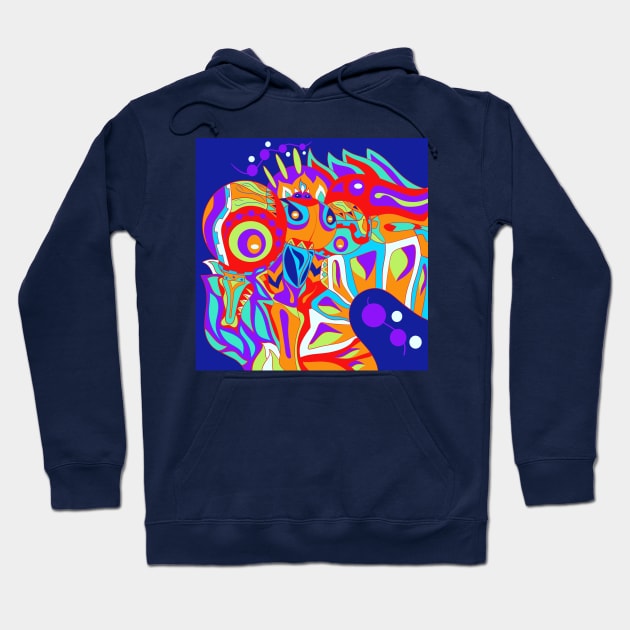 the neon lights kaiju dogu knight in ecopop alien patter art Hoodie by jorge_lebeau